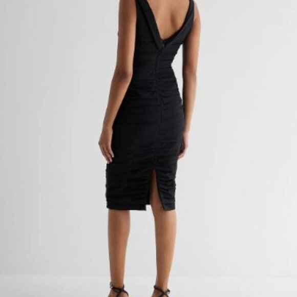 NWT Draped Neck Ruched Midi Sheath Dress - size 0 - Picture 2 of 4